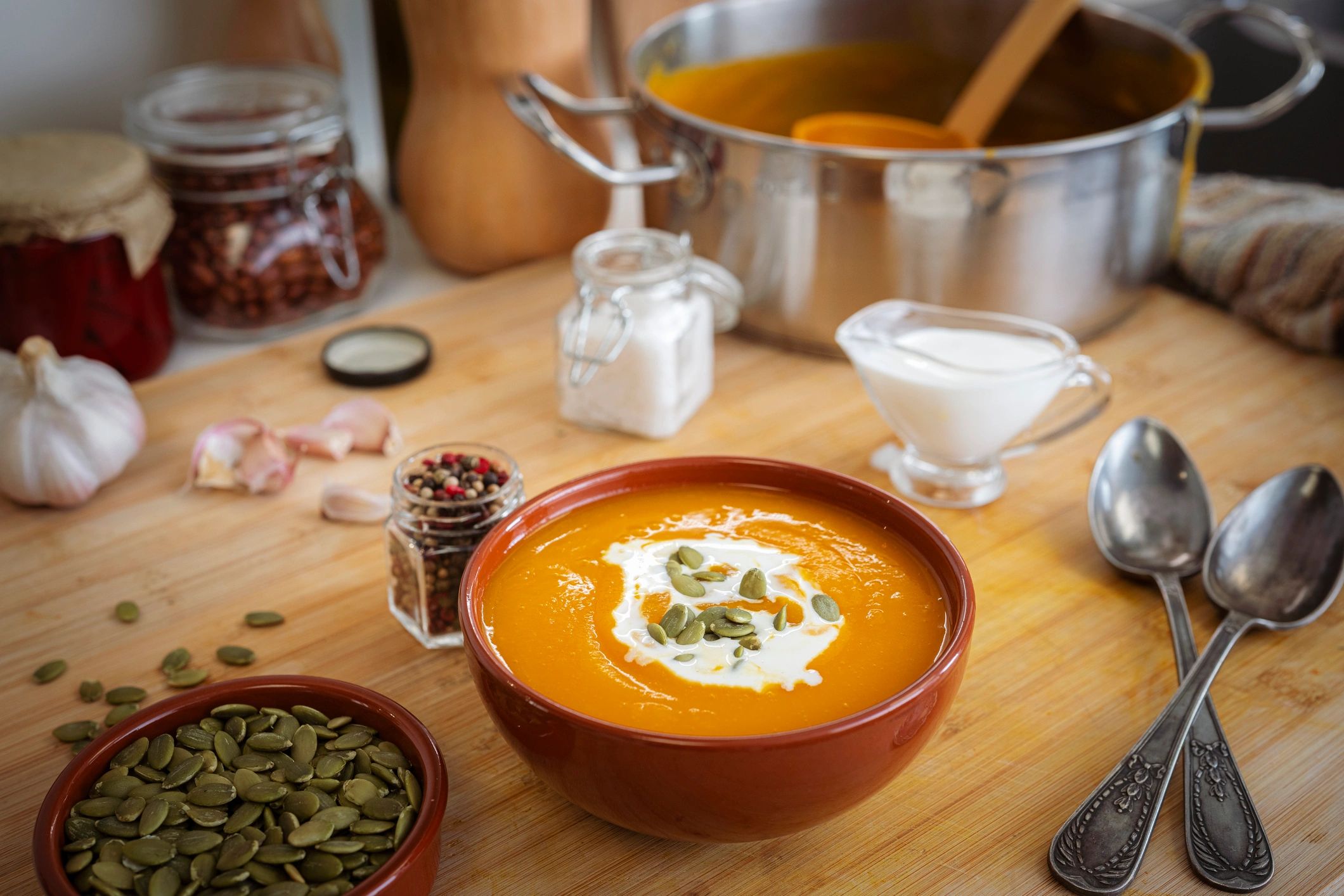Freshly prepared soup with seasonal ingredients